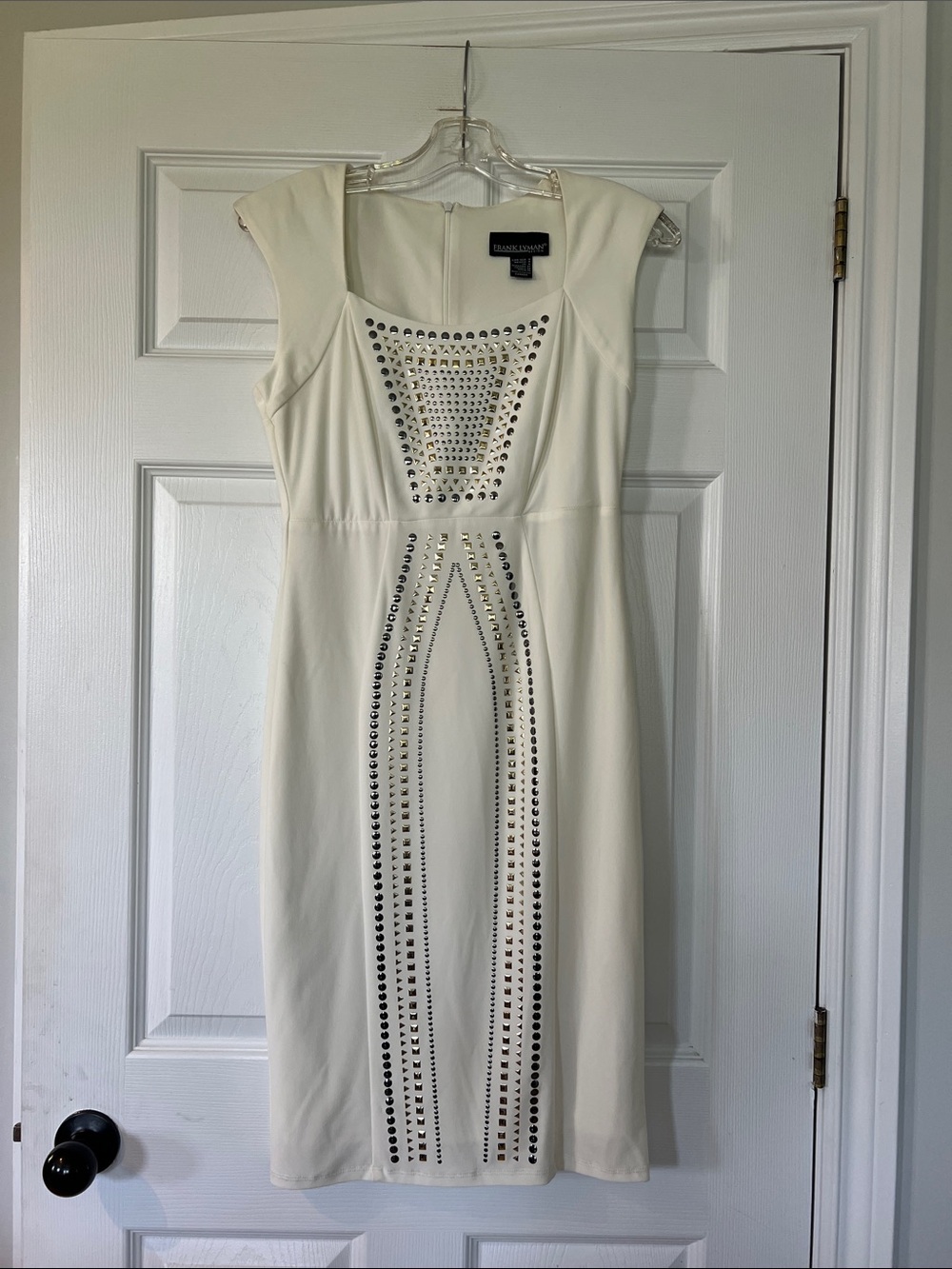 Frank Lyman Design Ivory Studded Sheath Midi Dress